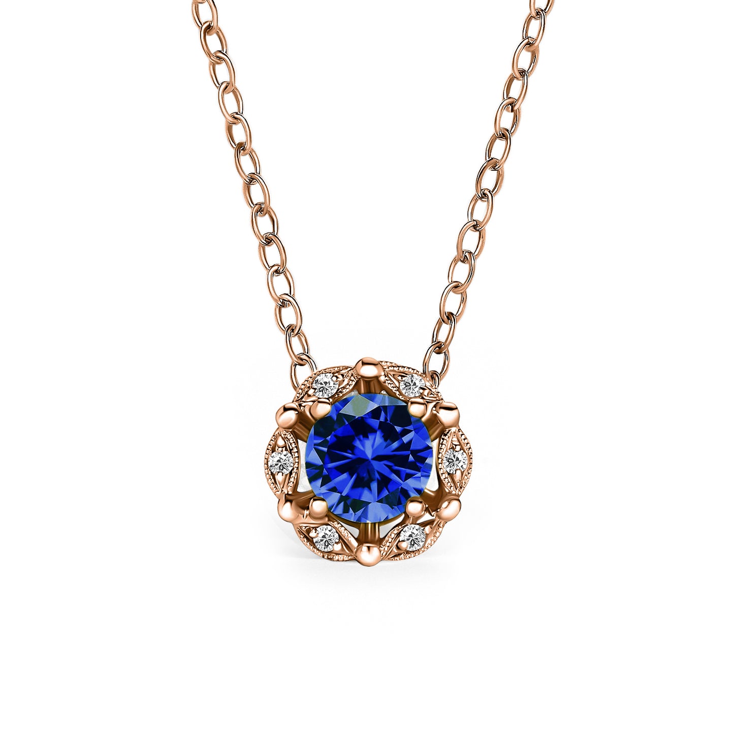 Delicate Floral Blue Sapphire Diamond Necklace