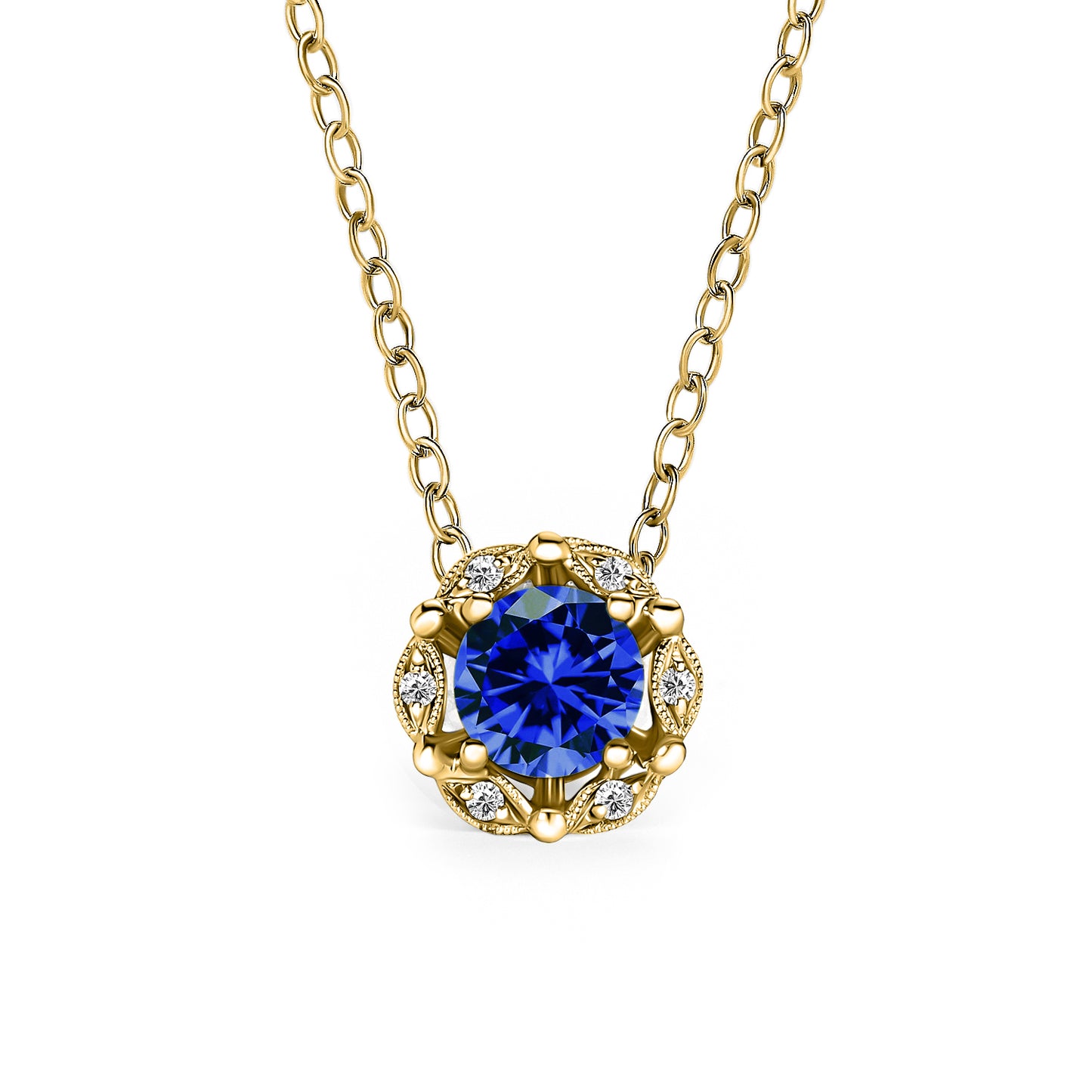 Delicate Floral Blue Sapphire Diamond Necklace