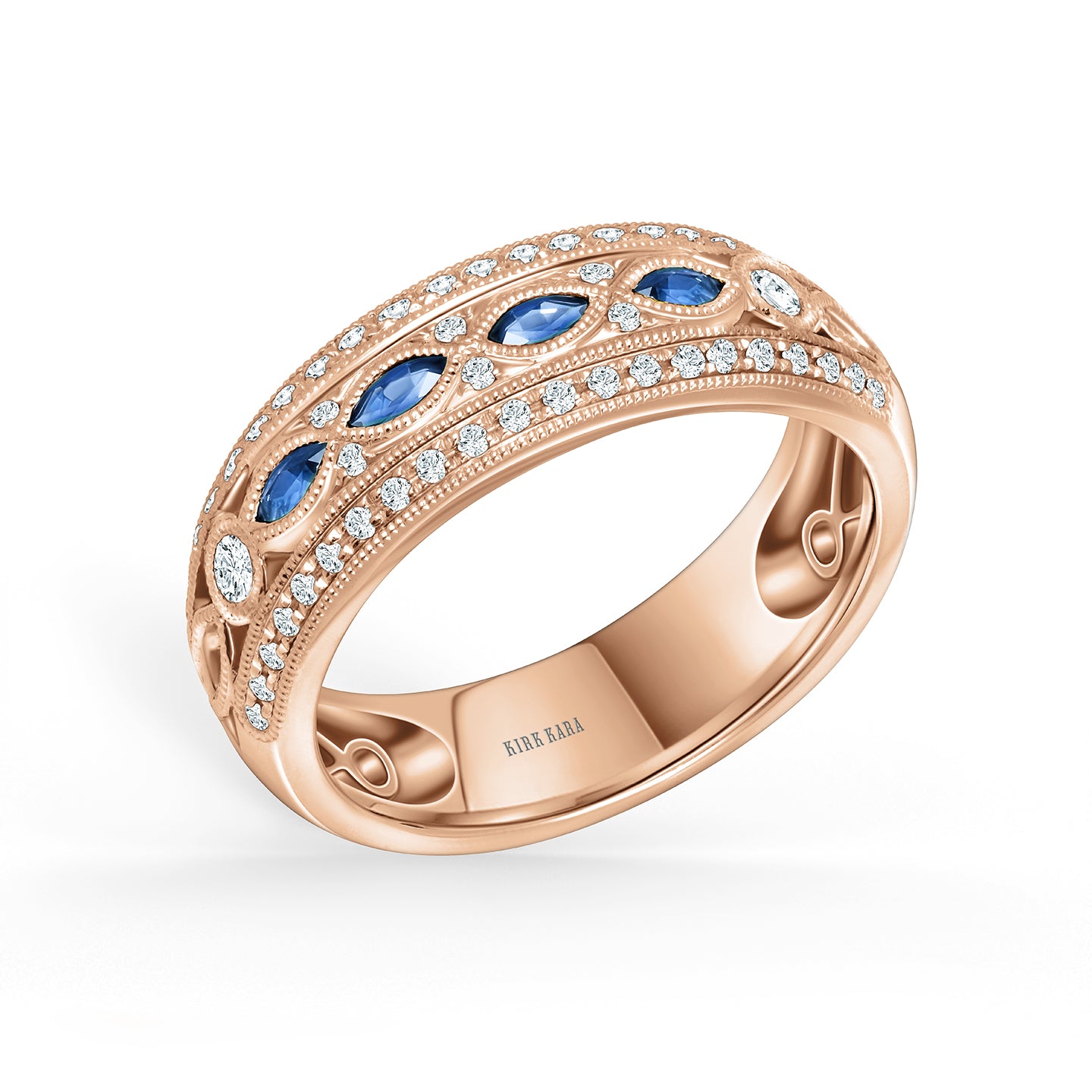 Sapphire Accent Milgrain Wide Diamond Wedding Band