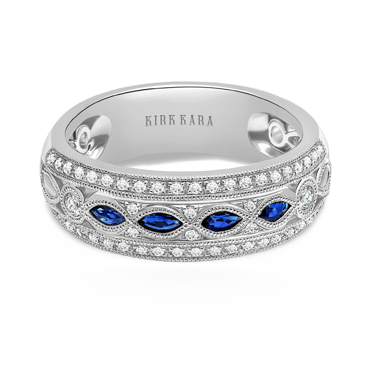 Sapphire Accent Milgrain Wide Diamond Wedding Band