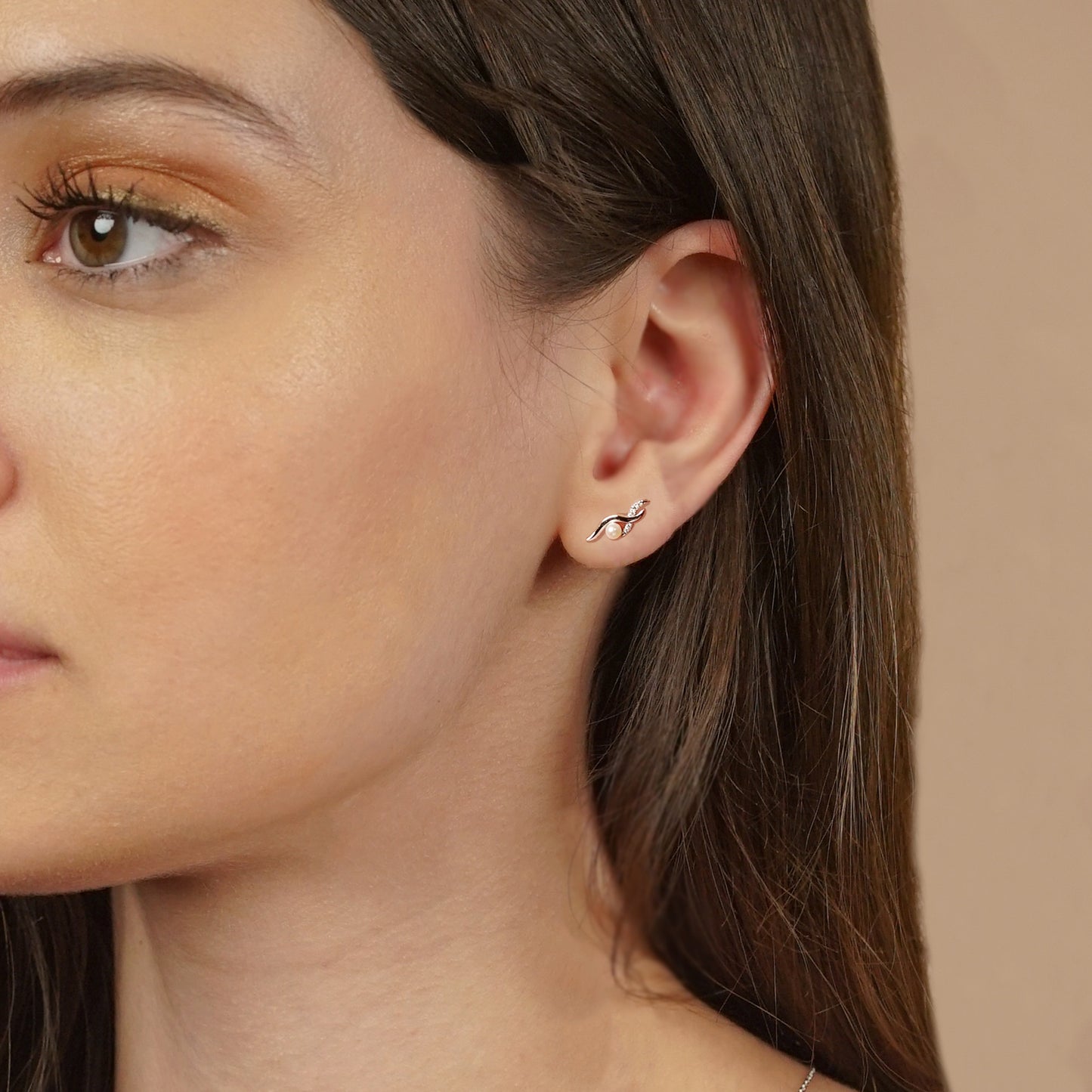 Elegant Diamond Pearl Twist Earring Studs