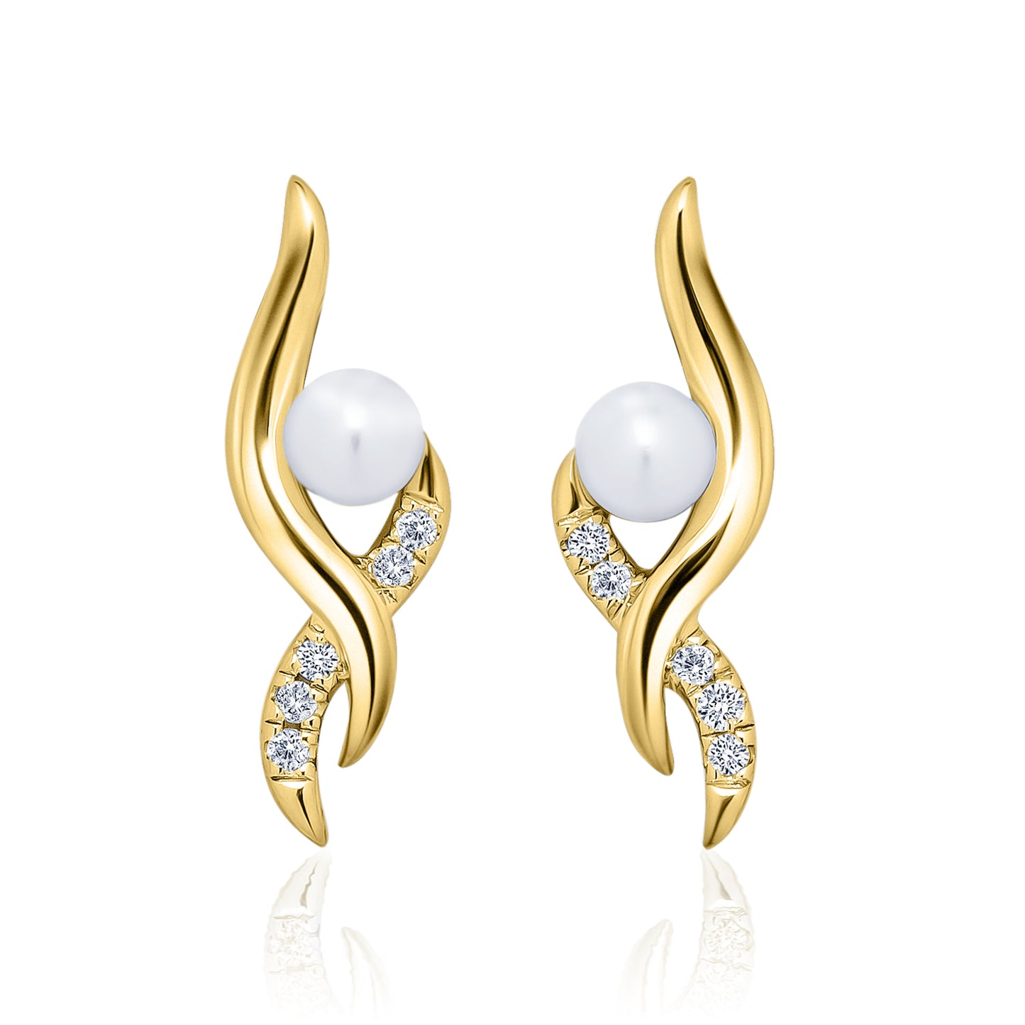 Elegant Diamond Pearl Twist Earring Studs