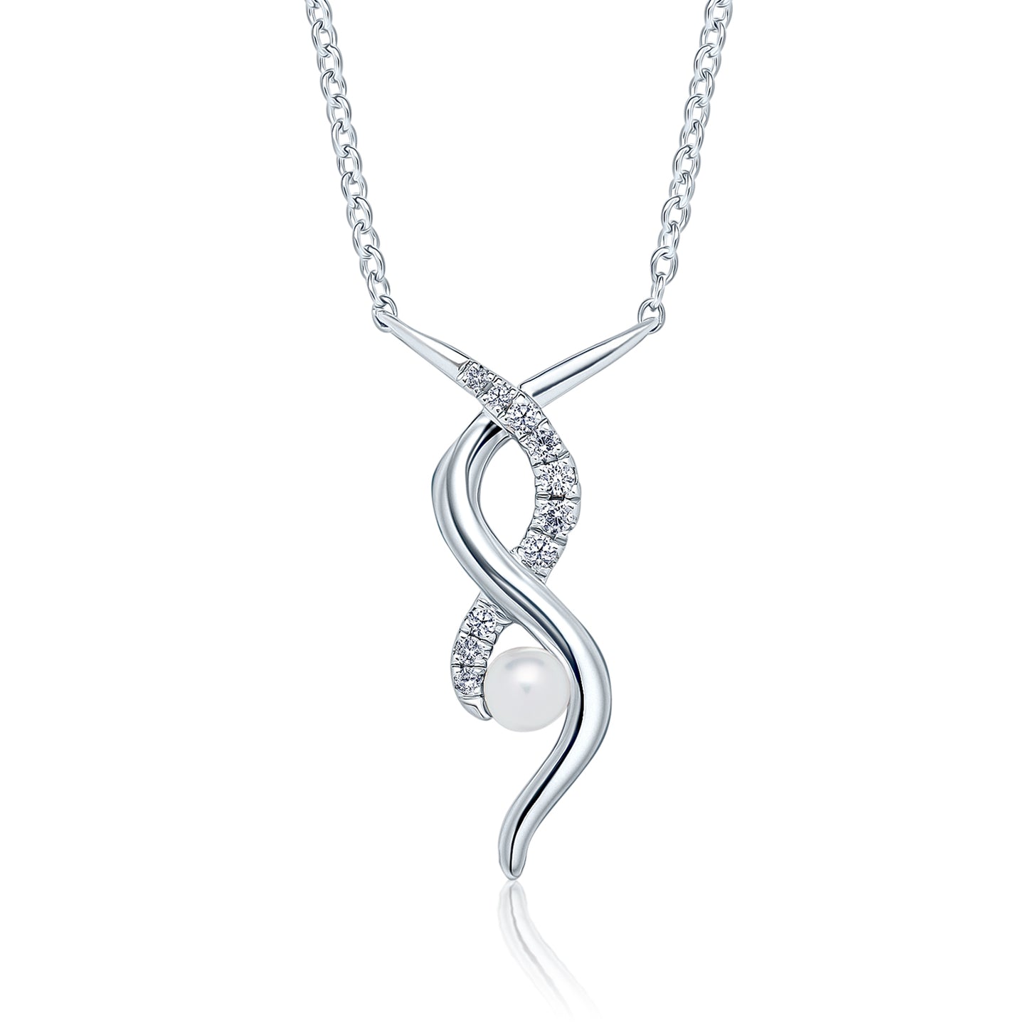 Elegant Diamond Pearl Twist Necklace