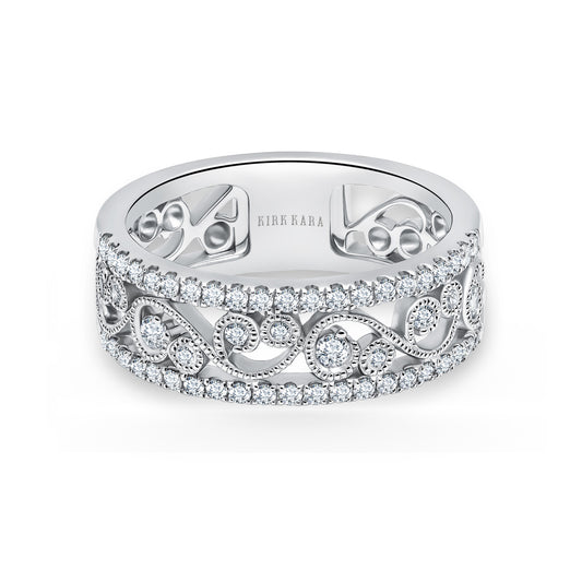 Swirl Diamond Edge Wide Wedding Band