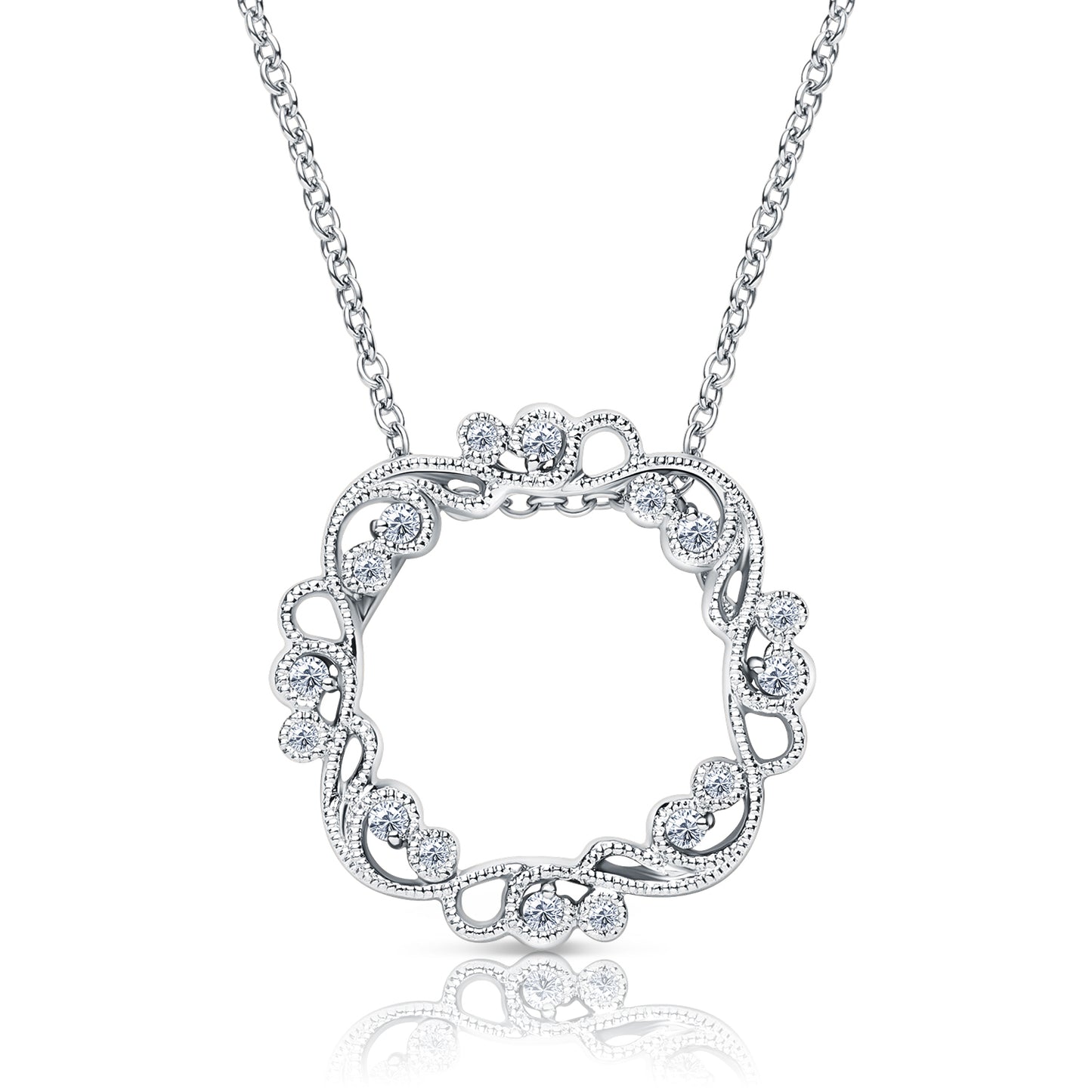 Artistic Lace Diamond Milgrain Circle Necklace