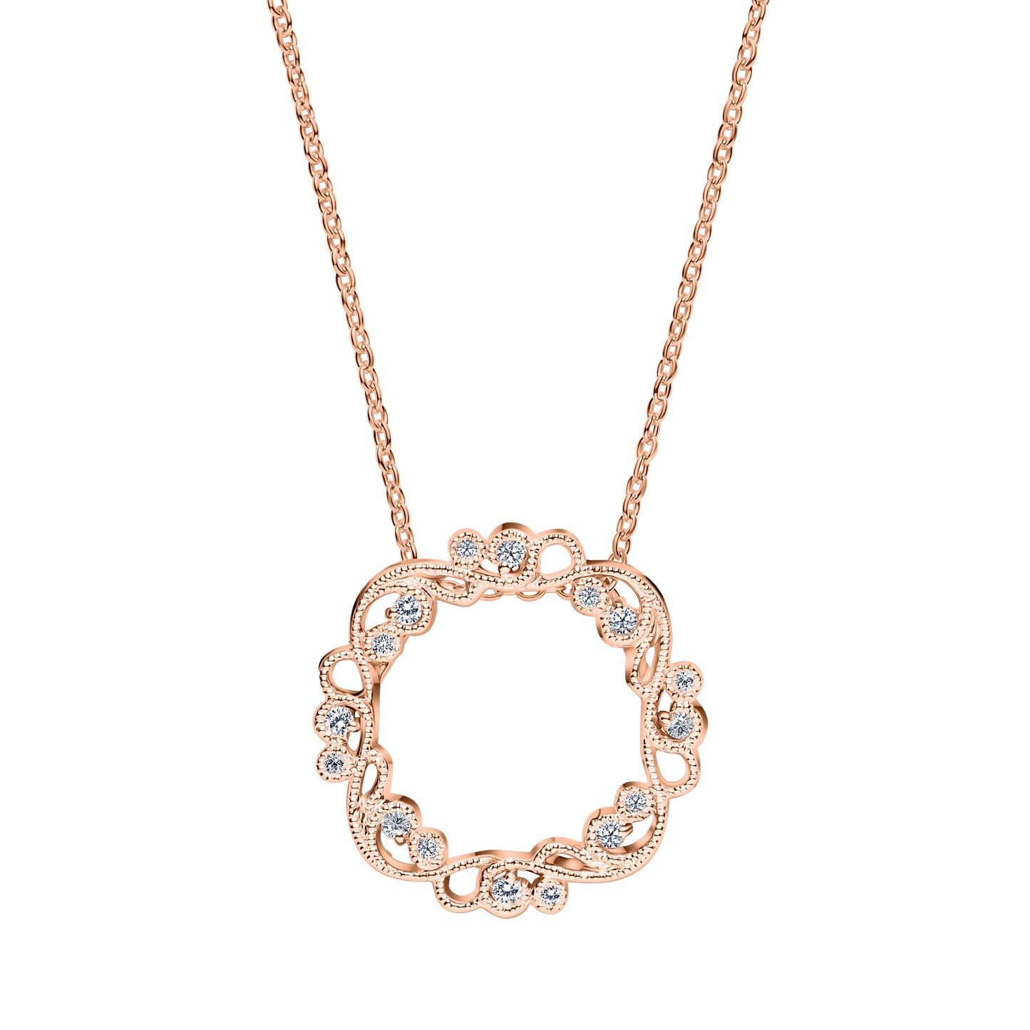 Artistic Lace Diamond Milgrain Circle Necklace