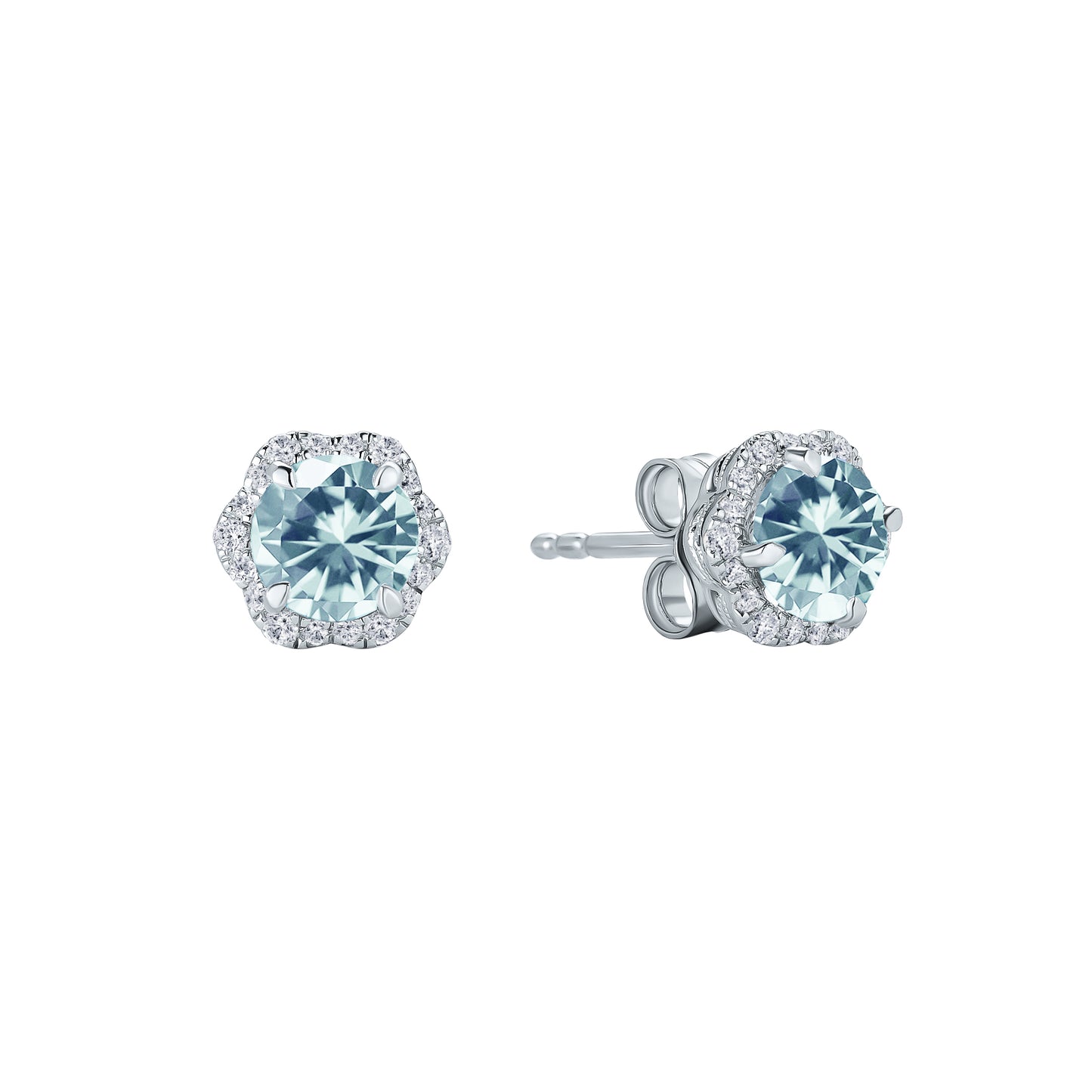 Floral Milgrain Aquamarine Diamond Stud Earrings