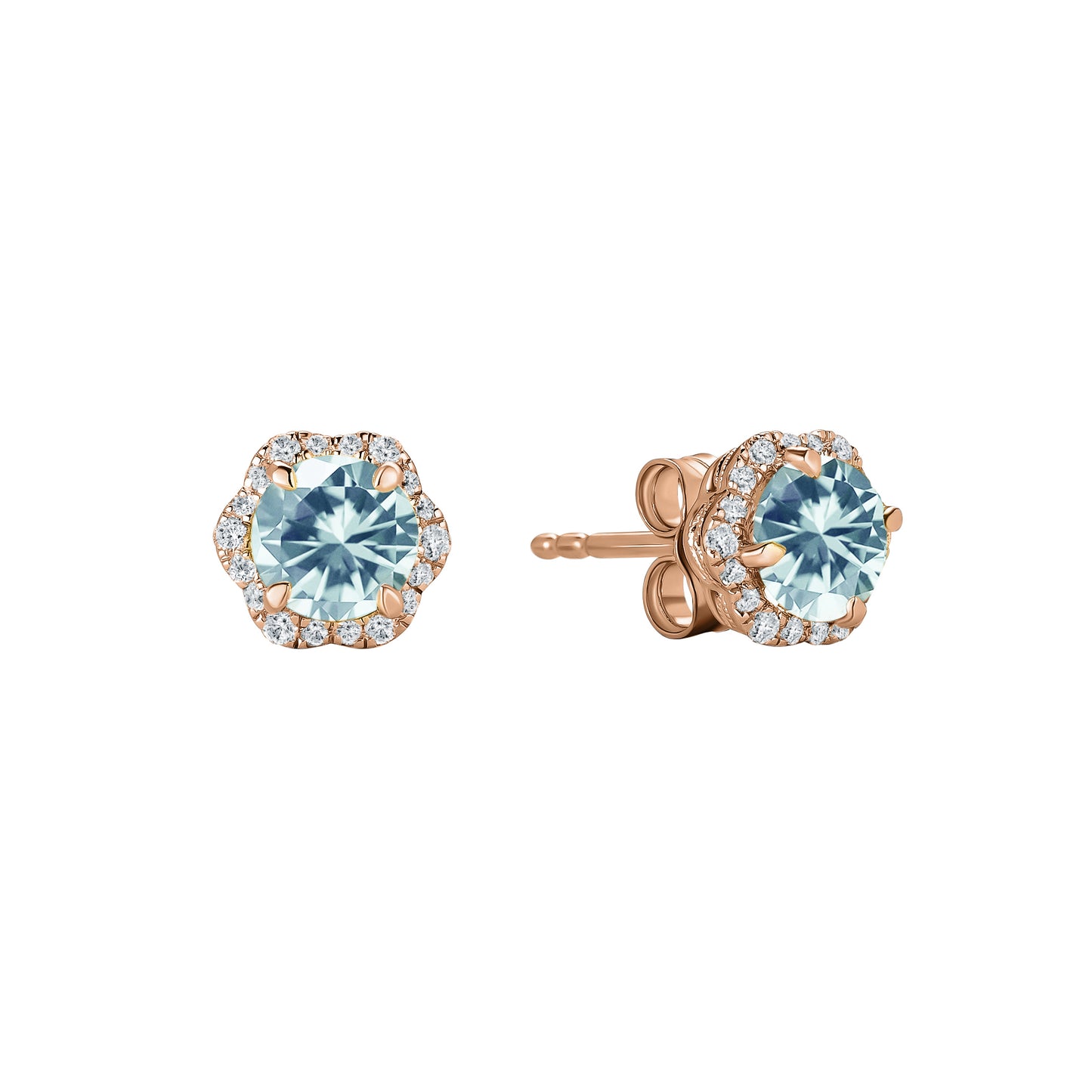 Floral Milgrain Aquamarine Diamond Stud Earrings