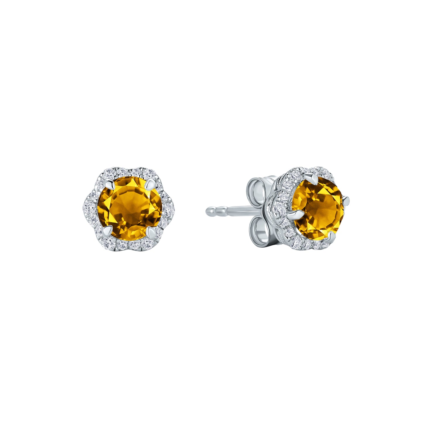 Floral Milgrain Citrine Diamond Stud Earrings
