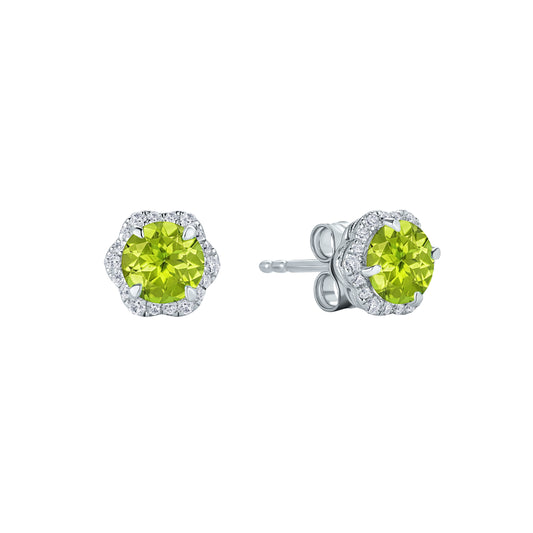 Floral Milgrain Peridot Diamond Stud Earrings