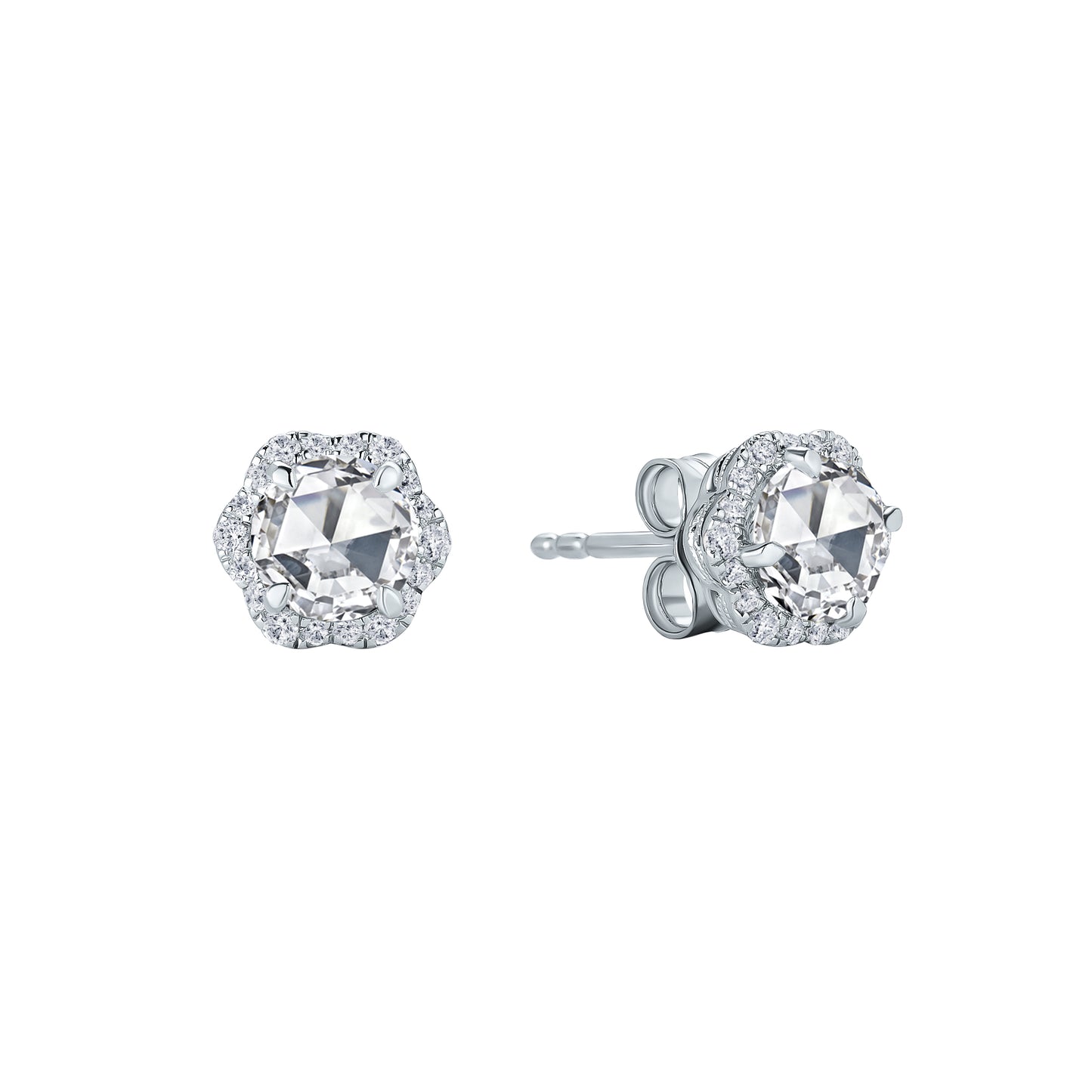 Floral Milgrain Rose Cut Moissanite Diamond Stud Earrings