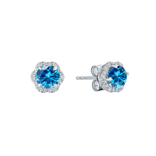 Floral Milgrain Swiss Blue Topaz Diamond Stud Earrings