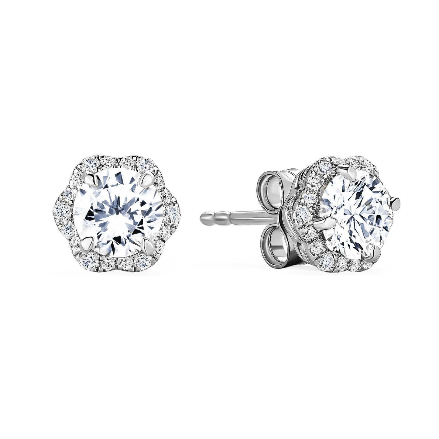 Floral Milgrain White Moissanite Diamond Stud Earrings