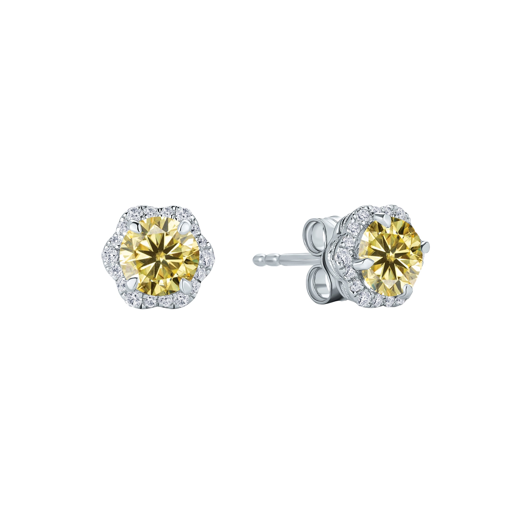 Floral Milgrain Yellow Moissanite Diamond Stud Earrings