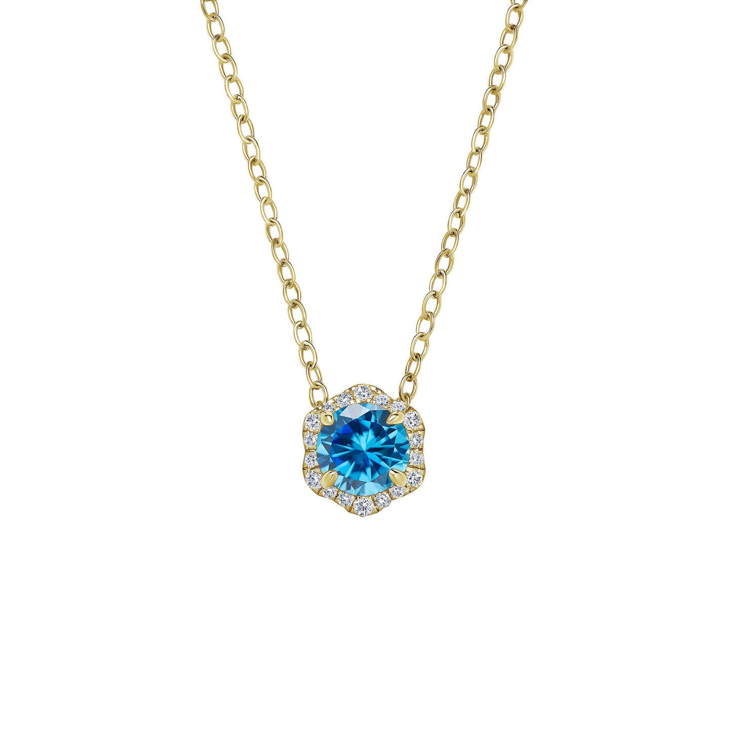 Floral Milgrain Swiss Blue Topaz Diamond Necklace