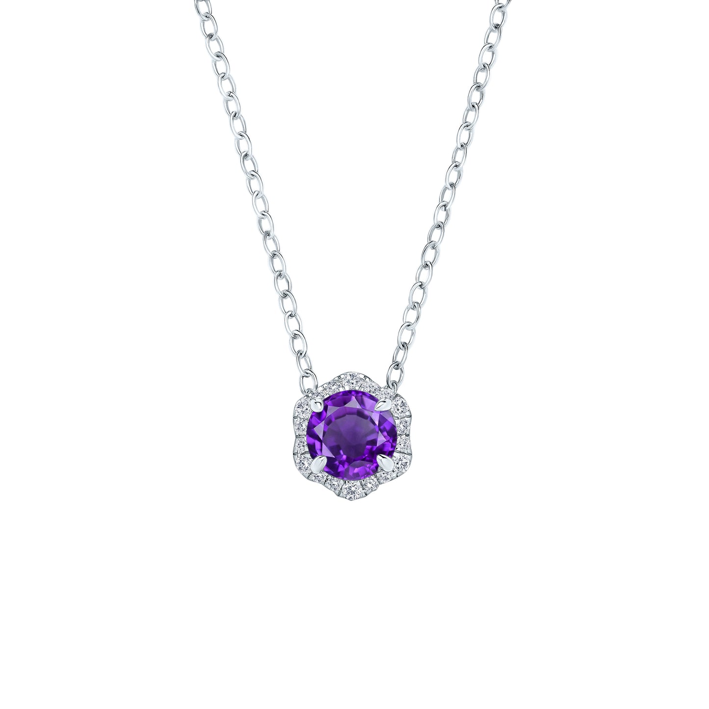 Floral Milgrain Amethyst Diamond Necklace