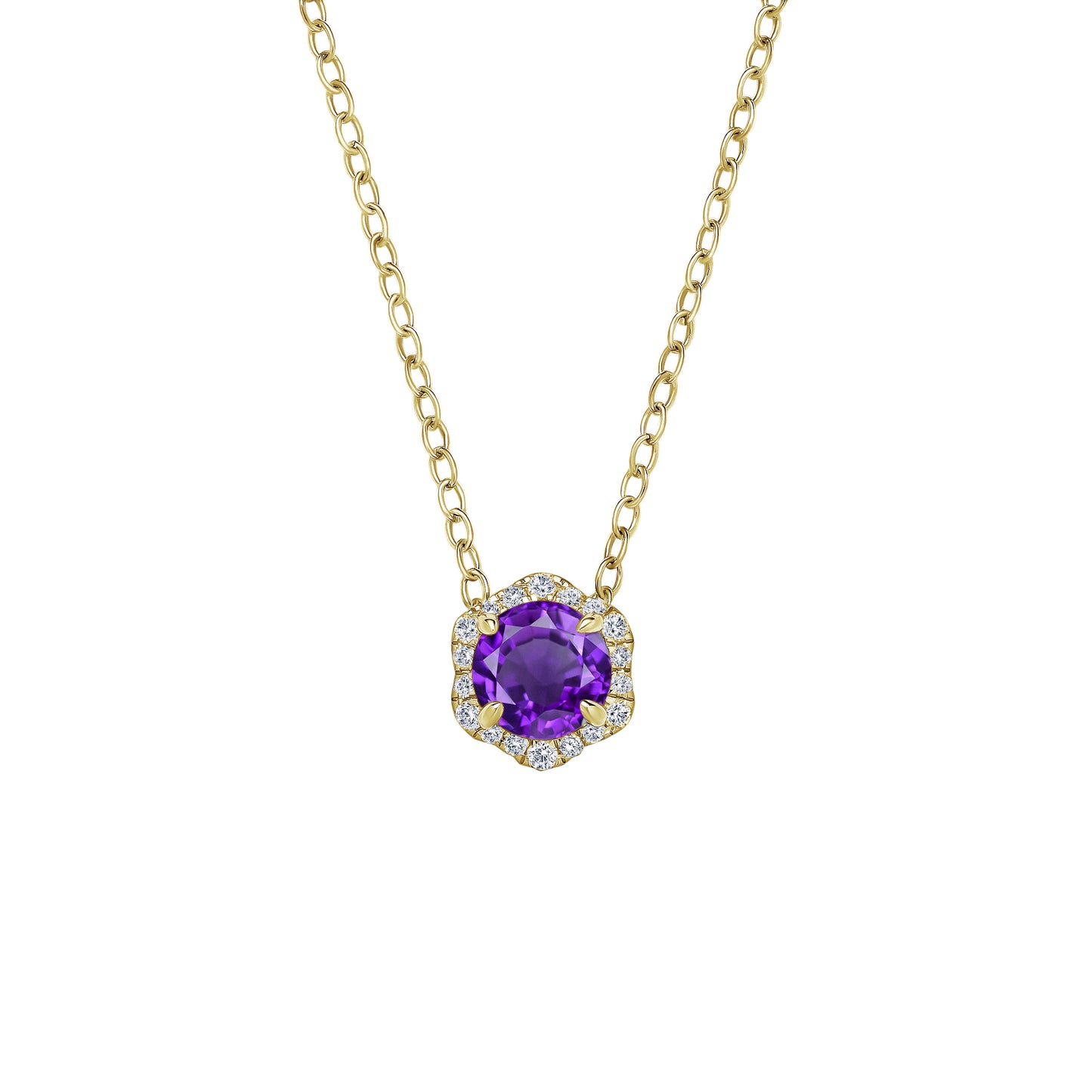 Floral Milgrain Amethyst Diamond Necklace