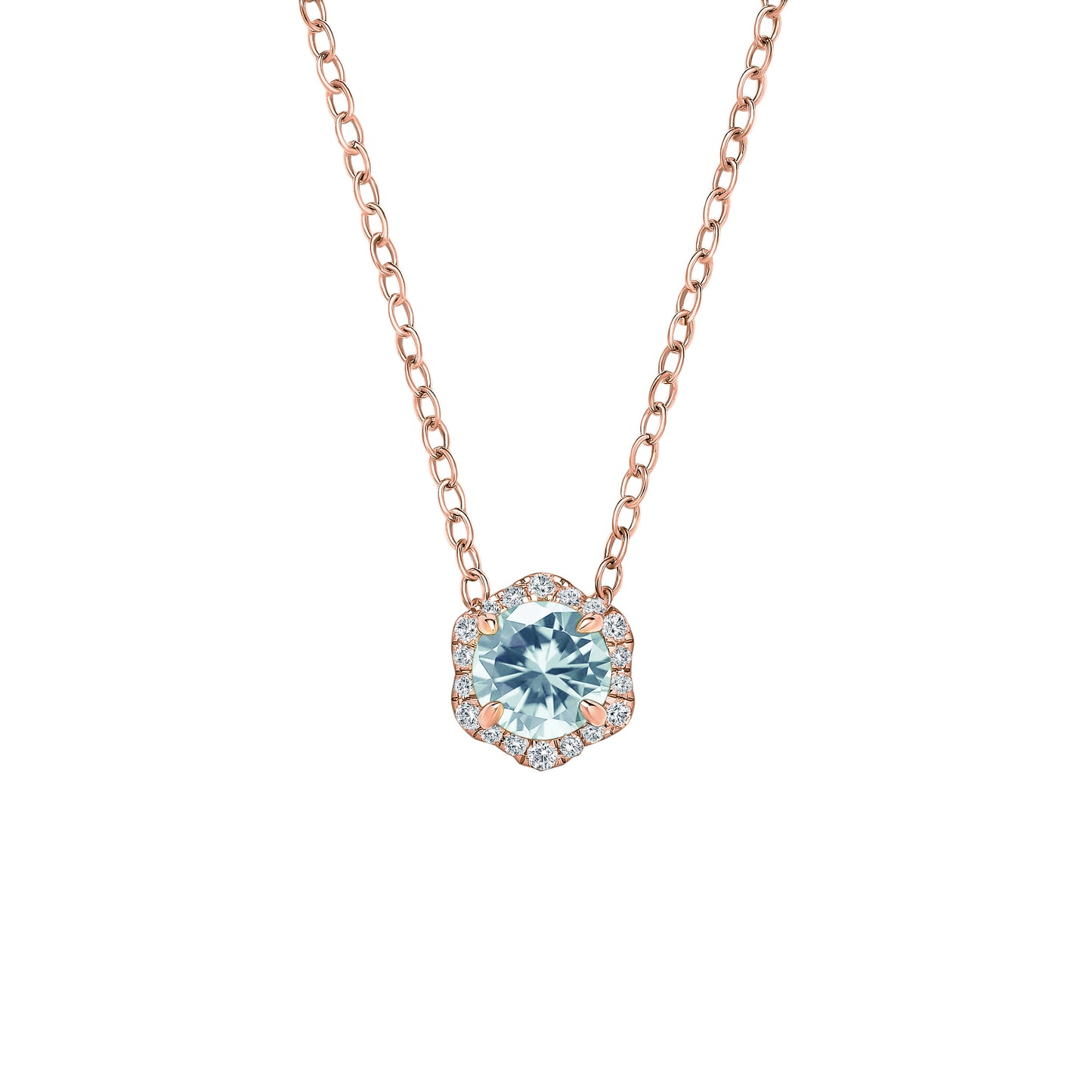 Floral Milgrain Aquamarine Diamond Necklace