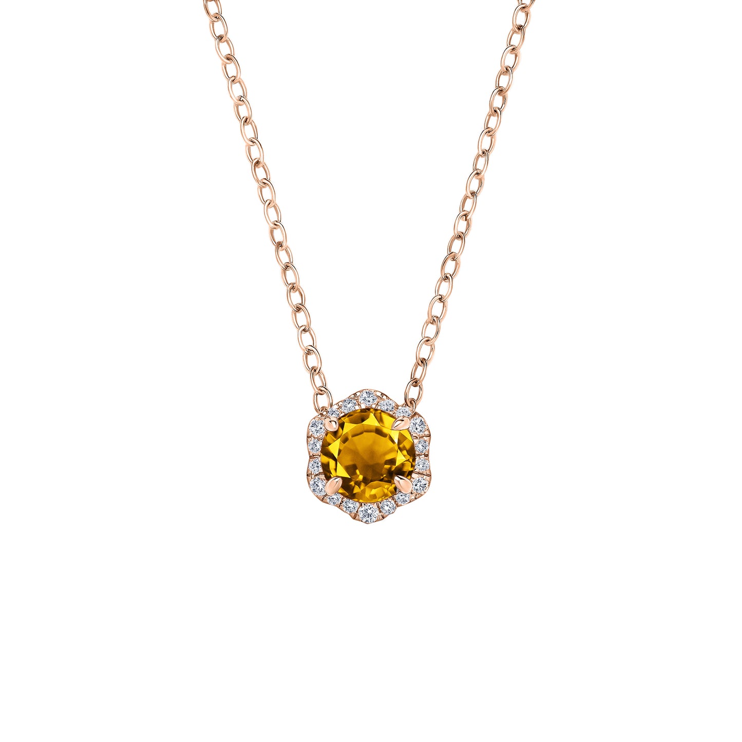 Floral Milgrain Citrine Diamond Necklace