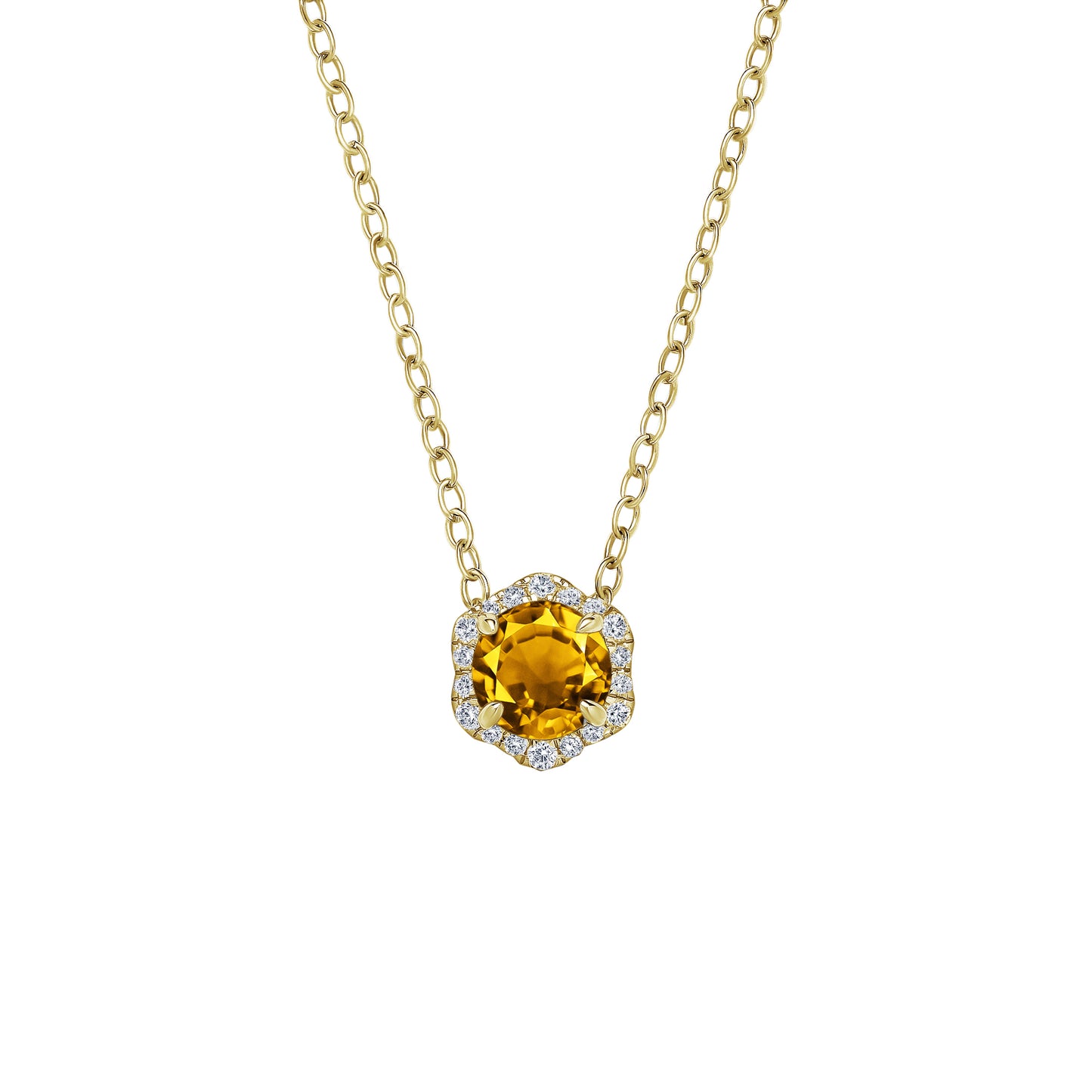 Floral Milgrain Citrine Diamond Necklace