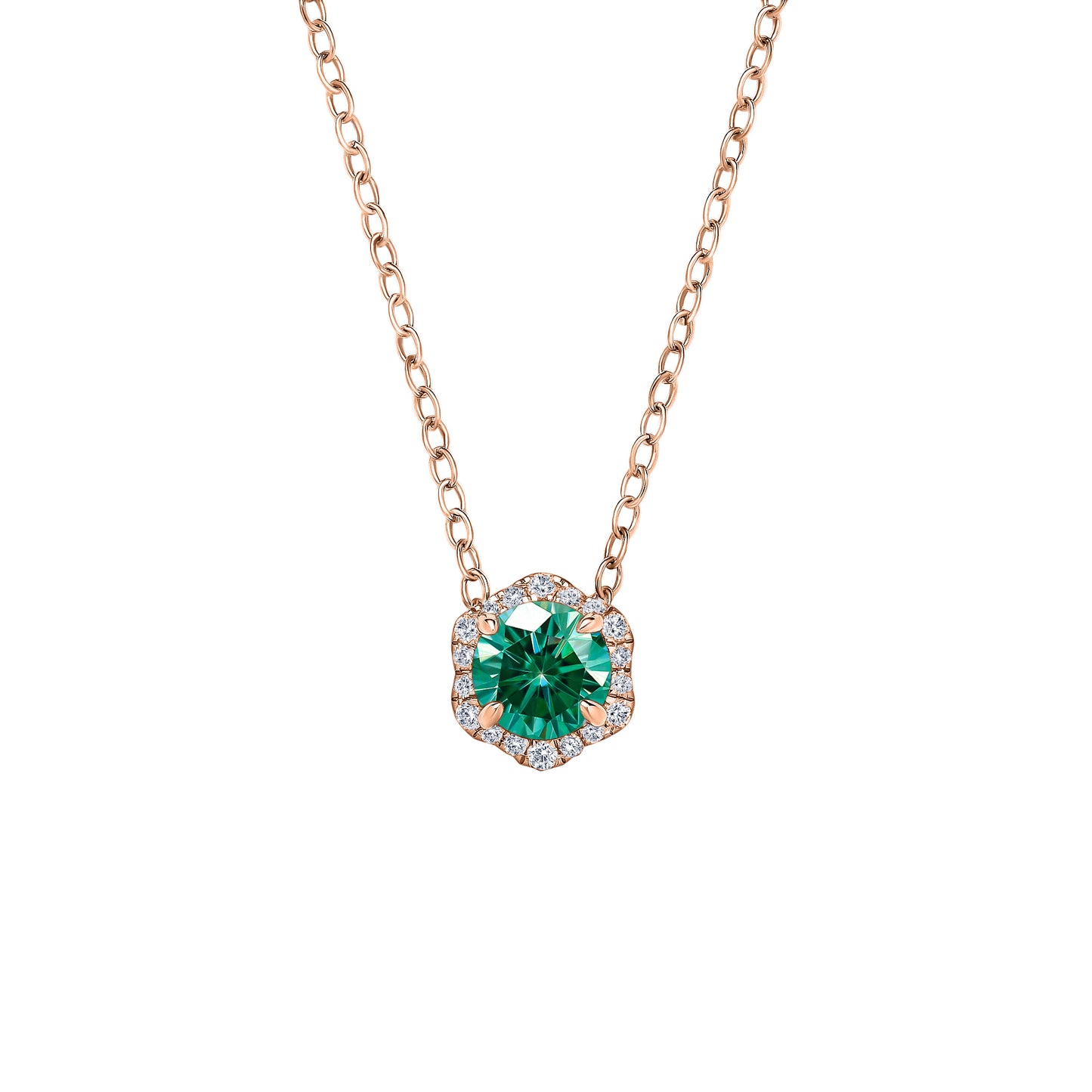 Floral Milgrain Green Moissanite Diamond Necklace