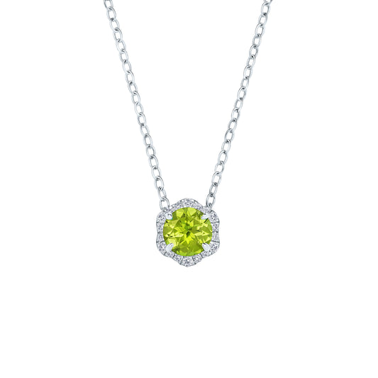 Floral Milgrain Peridot Diamond Necklace