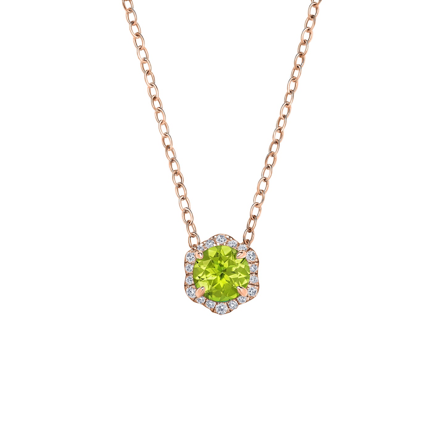 Floral Milgrain Peridot Diamond Necklace