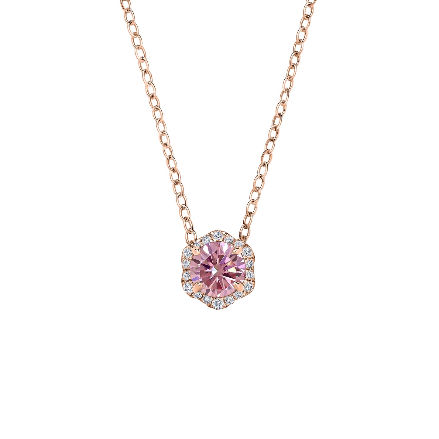 Floral Milgrain Pink Moissanite Diamond Necklace