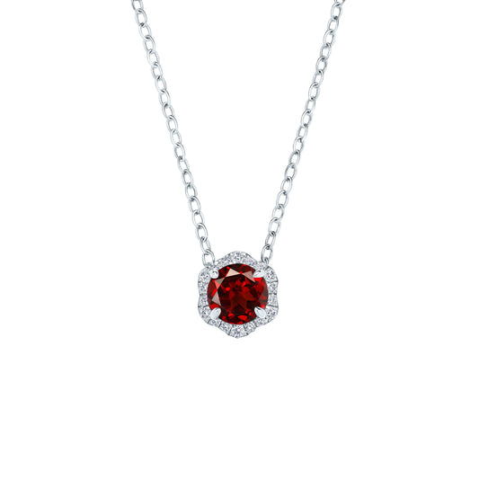 Floral Milgrain Red Garnet Diamond Necklace