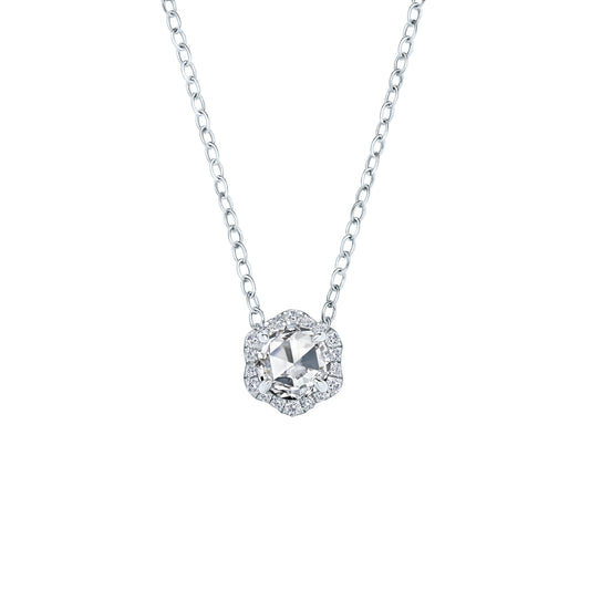 Floral Milgrain Rose Cut Moissanite Diamond Necklace