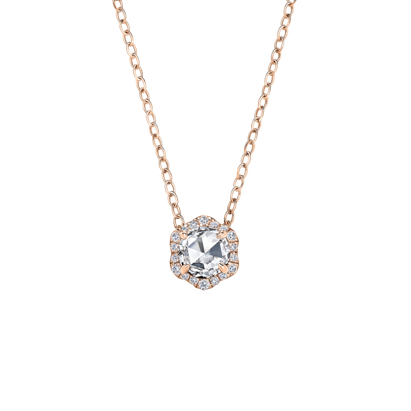 Floral Milgrain Rose Cut Moissanite Diamond Necklace