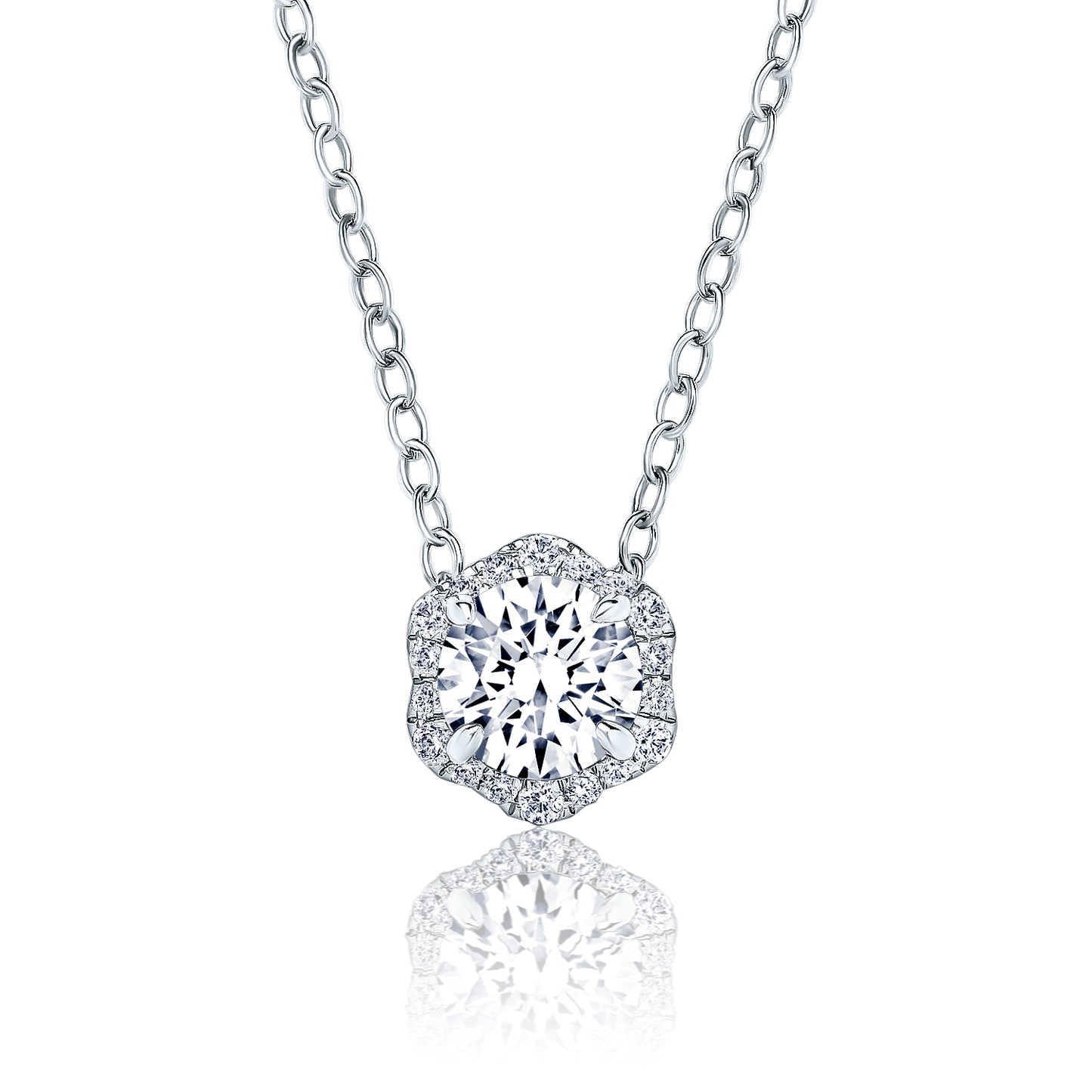 Floral Milgrain White Moissanite Diamond Necklace