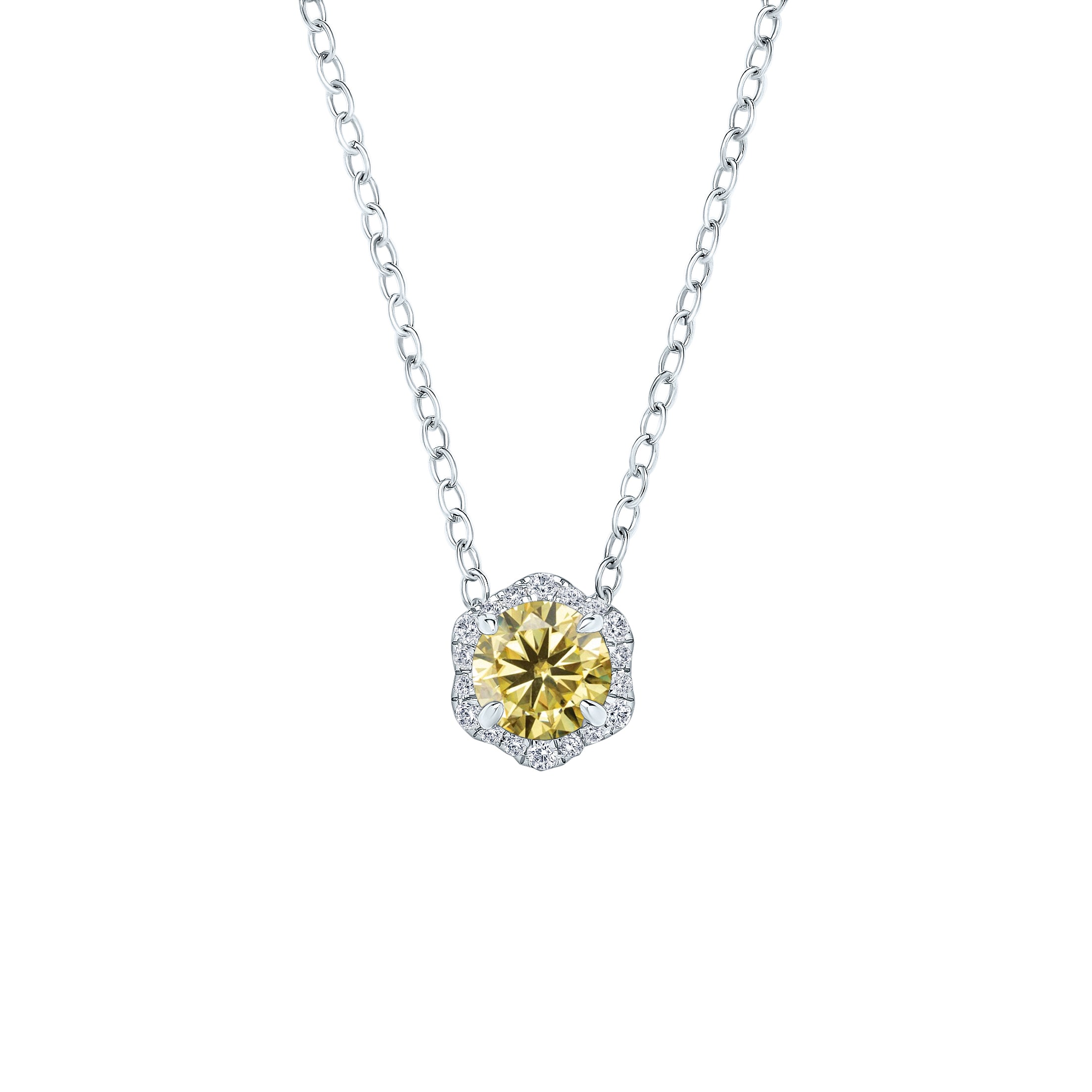 Floral Milgrain Yellow Moissanite Diamond Necklace