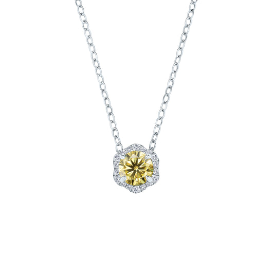 Floral Milgrain Yellow Moissanite Diamond Necklace