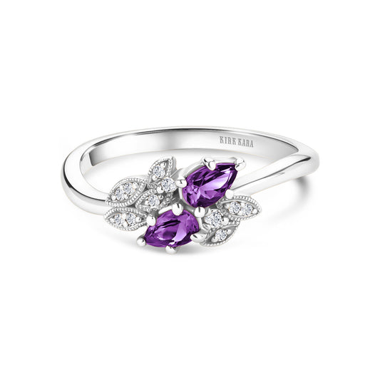 Floral Diamond Amethyst Bypass Fashion Ring