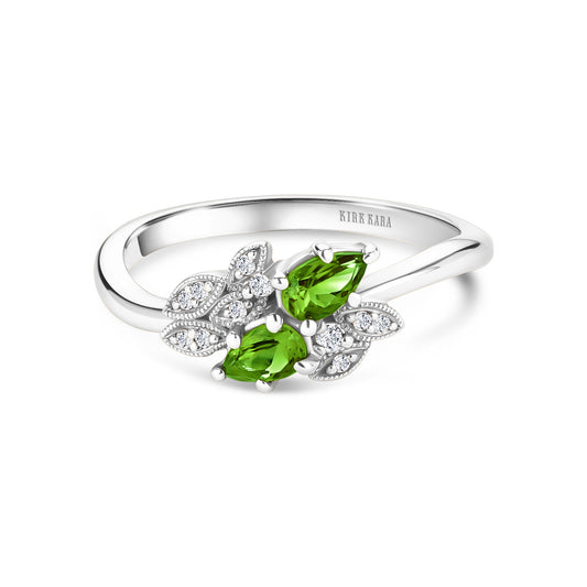 Floral Diamond Tsavorite Bypass Fashion Ring