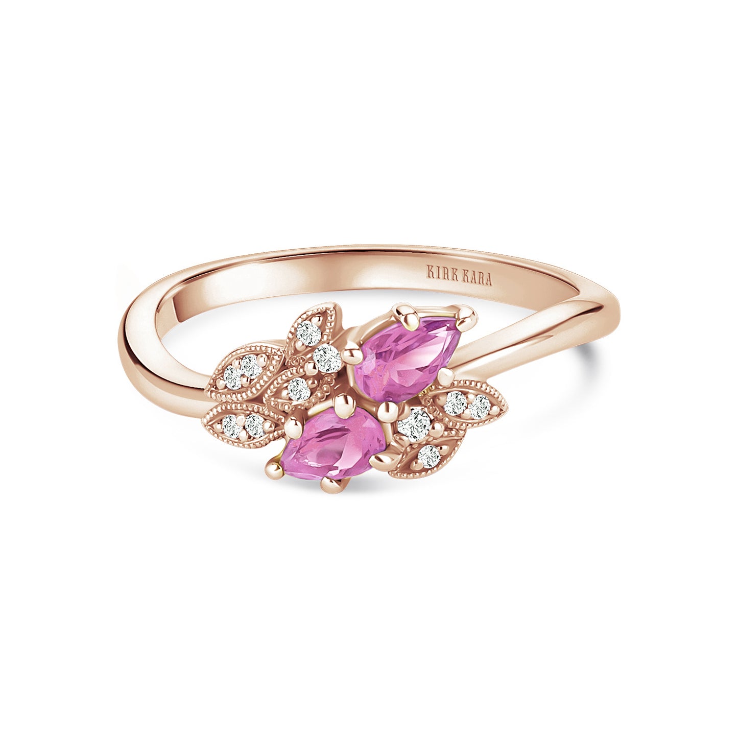 Floral Diamond Pink Sapphire Bypass Fashion Ring