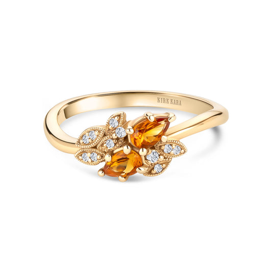 Floral Diamond Citrine Bypass Fashion Ring