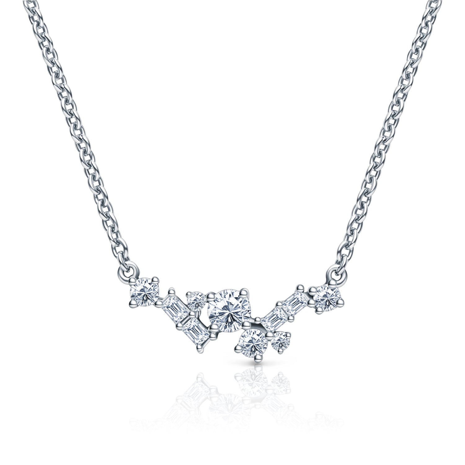 Elegant Diamond Round Baguette Cluster Necklace
