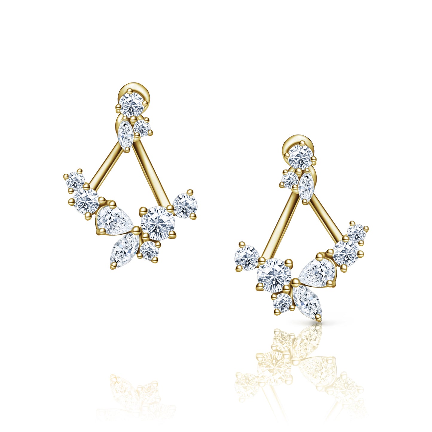Elegant Marquise Round Diamond Cluster Earring Jacket Studs