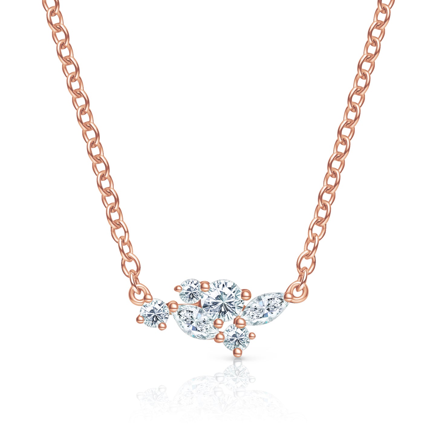 Elegant Diamond Round Marquise Cluster Necklace