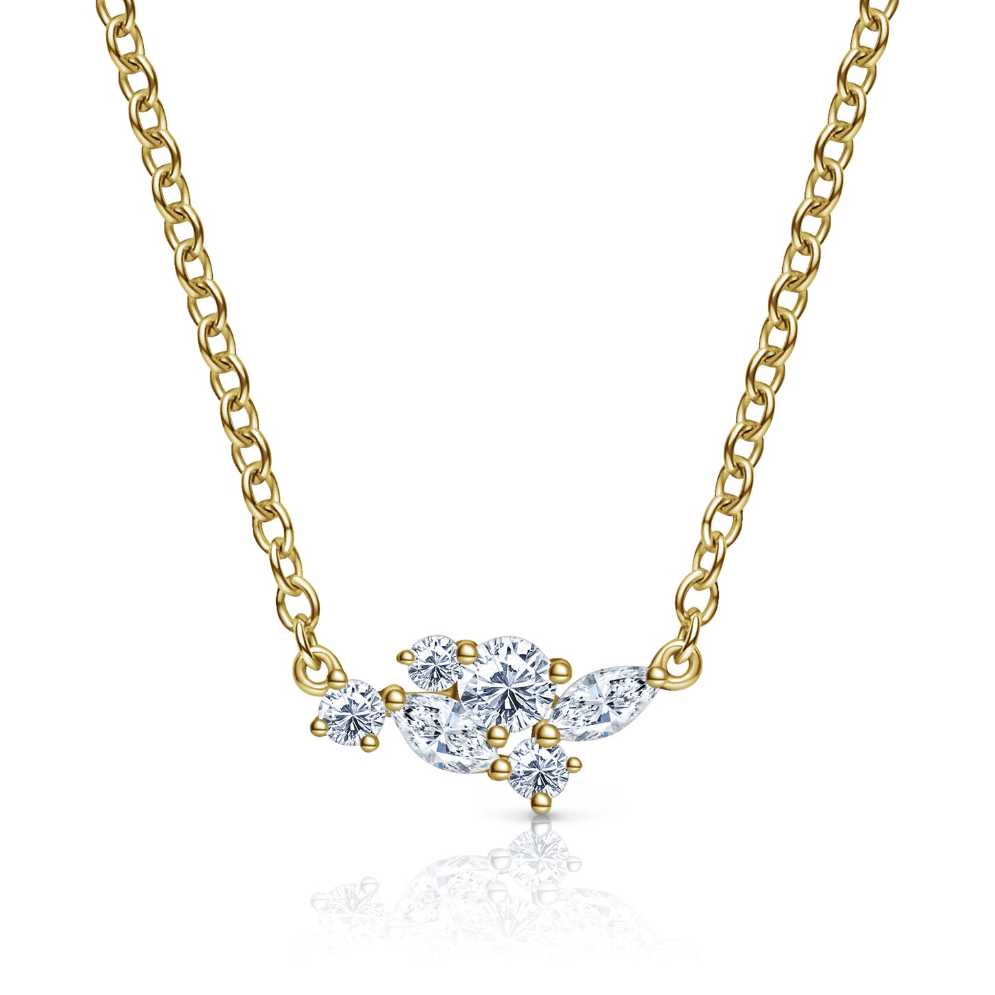 Elegant Diamond Round Marquise Cluster Necklace