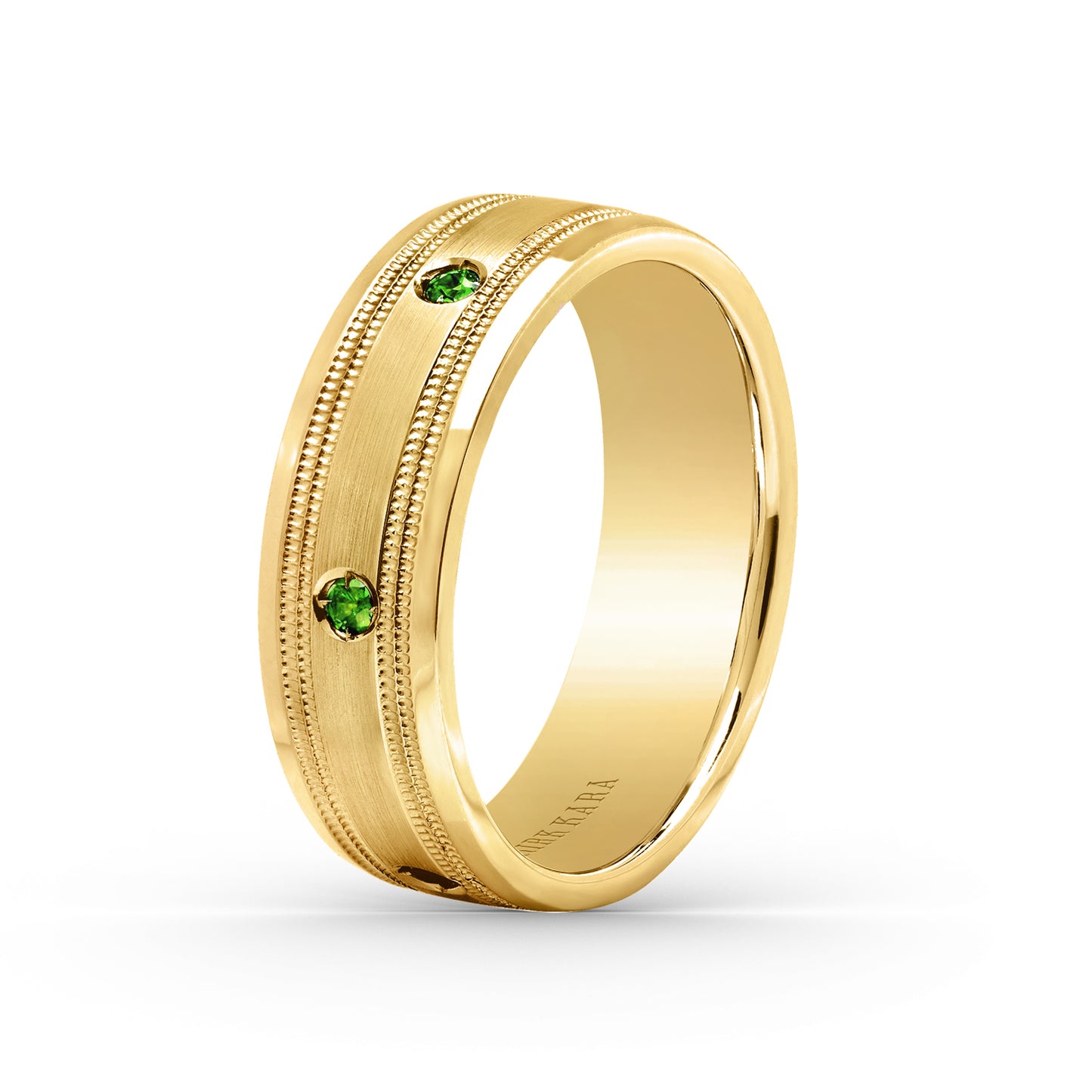 Tsavorite Accent Satin Wedding Band, 7mm