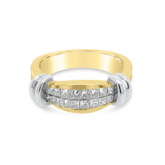 14K Two Tone Gold Double Row Princess Diamond Band