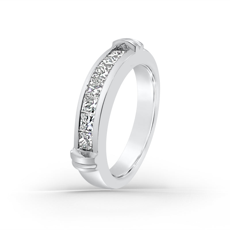 Platinum Princess Diamond Vintage Wedding Band
