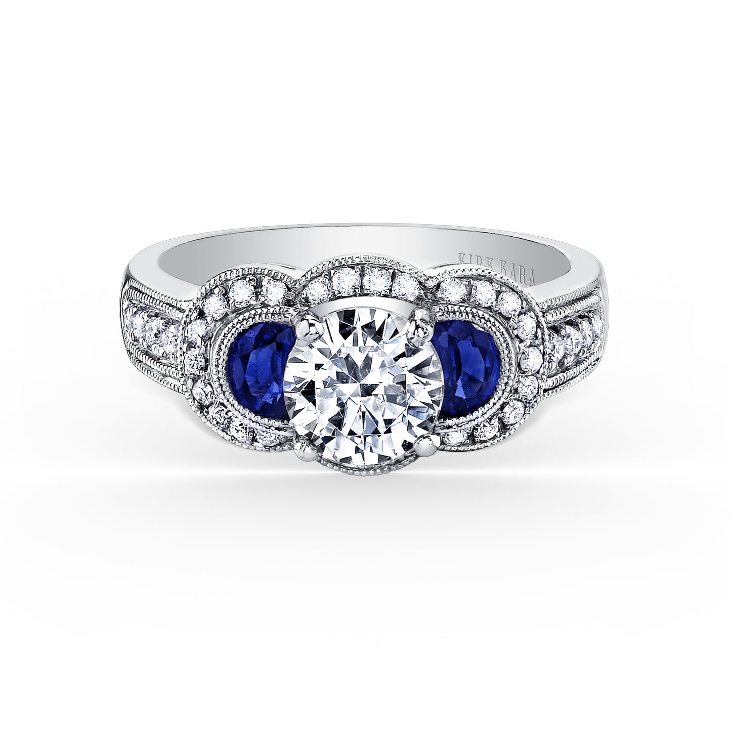 Sapphire Art Deco Three Stone Diamond Engagement Ring