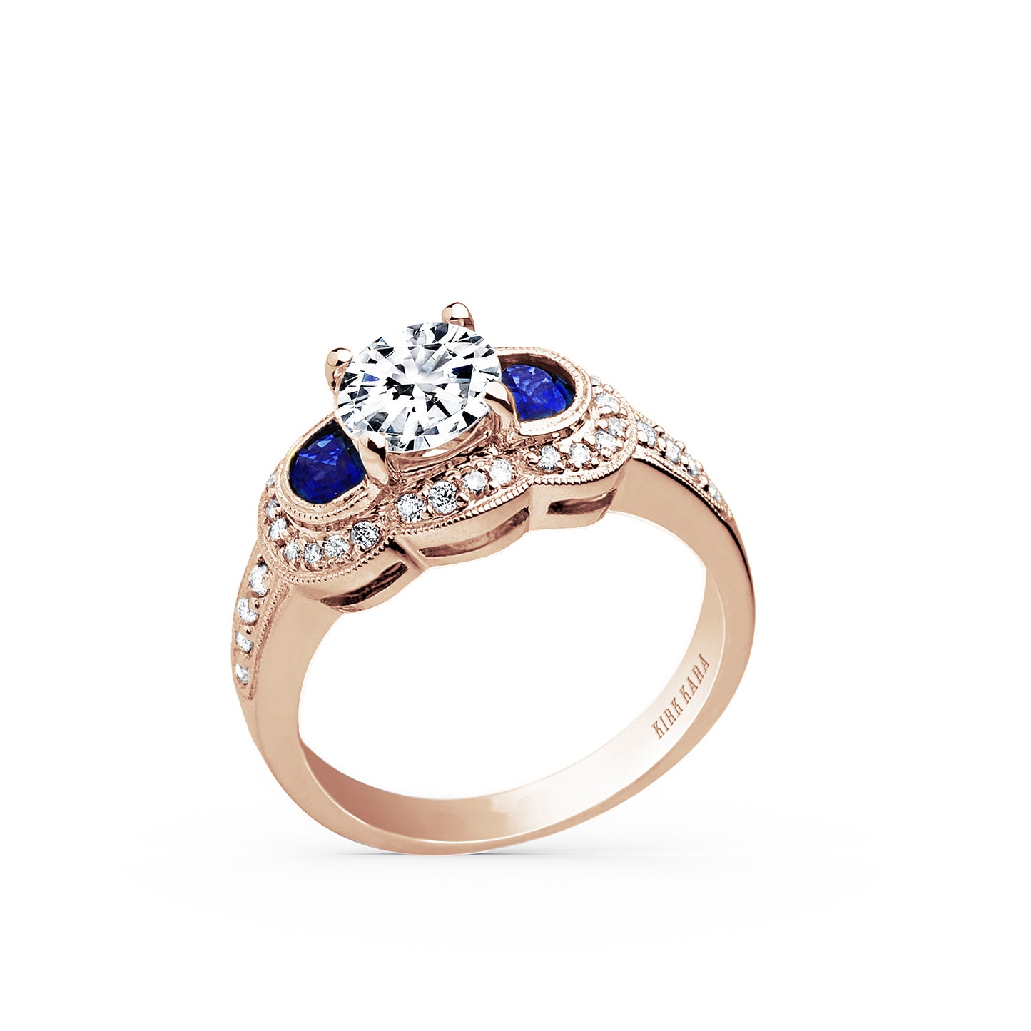 Sapphire Art Deco Three Stone Diamond Engagement Ring