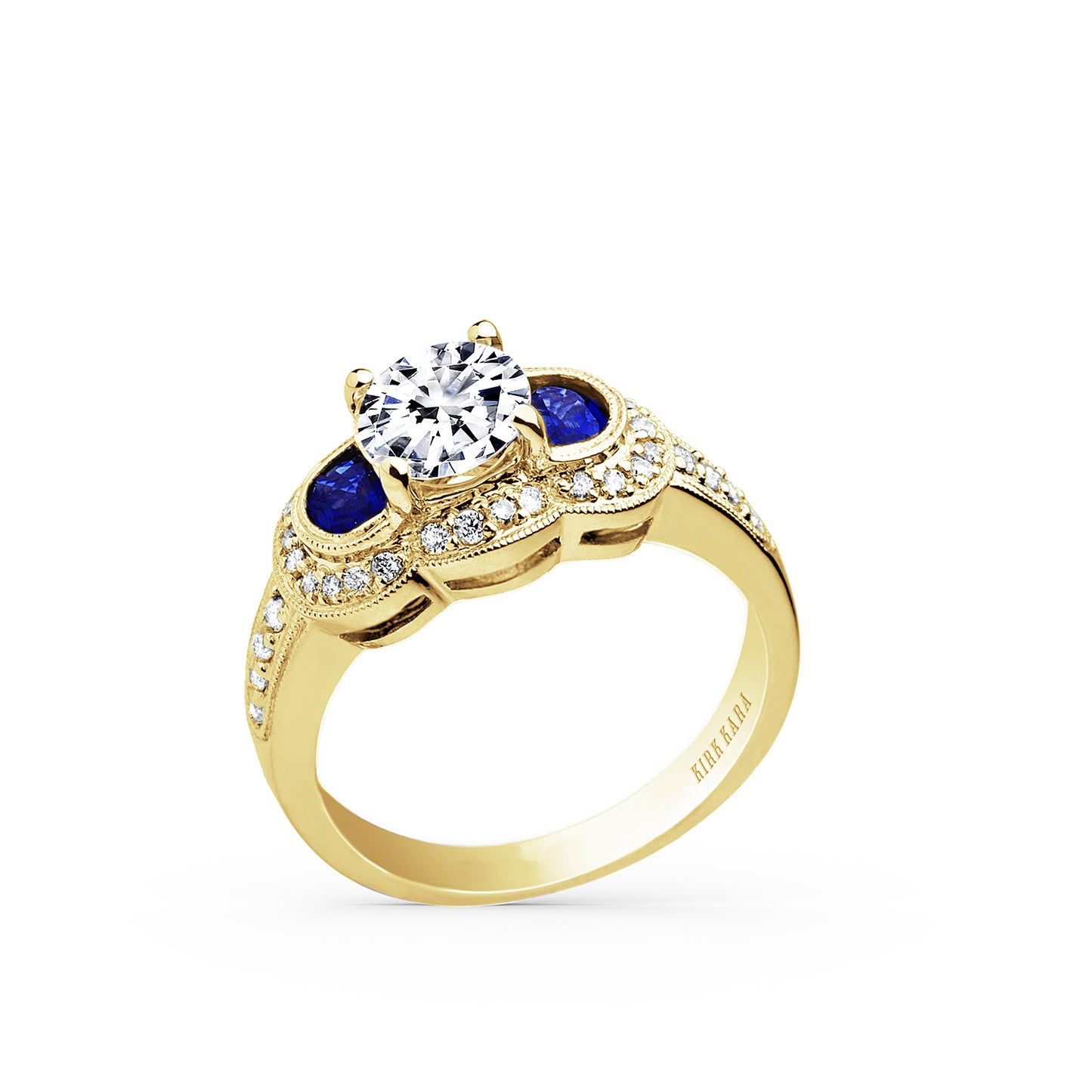 Sapphire Art Deco Three Stone Diamond Engagement Ring