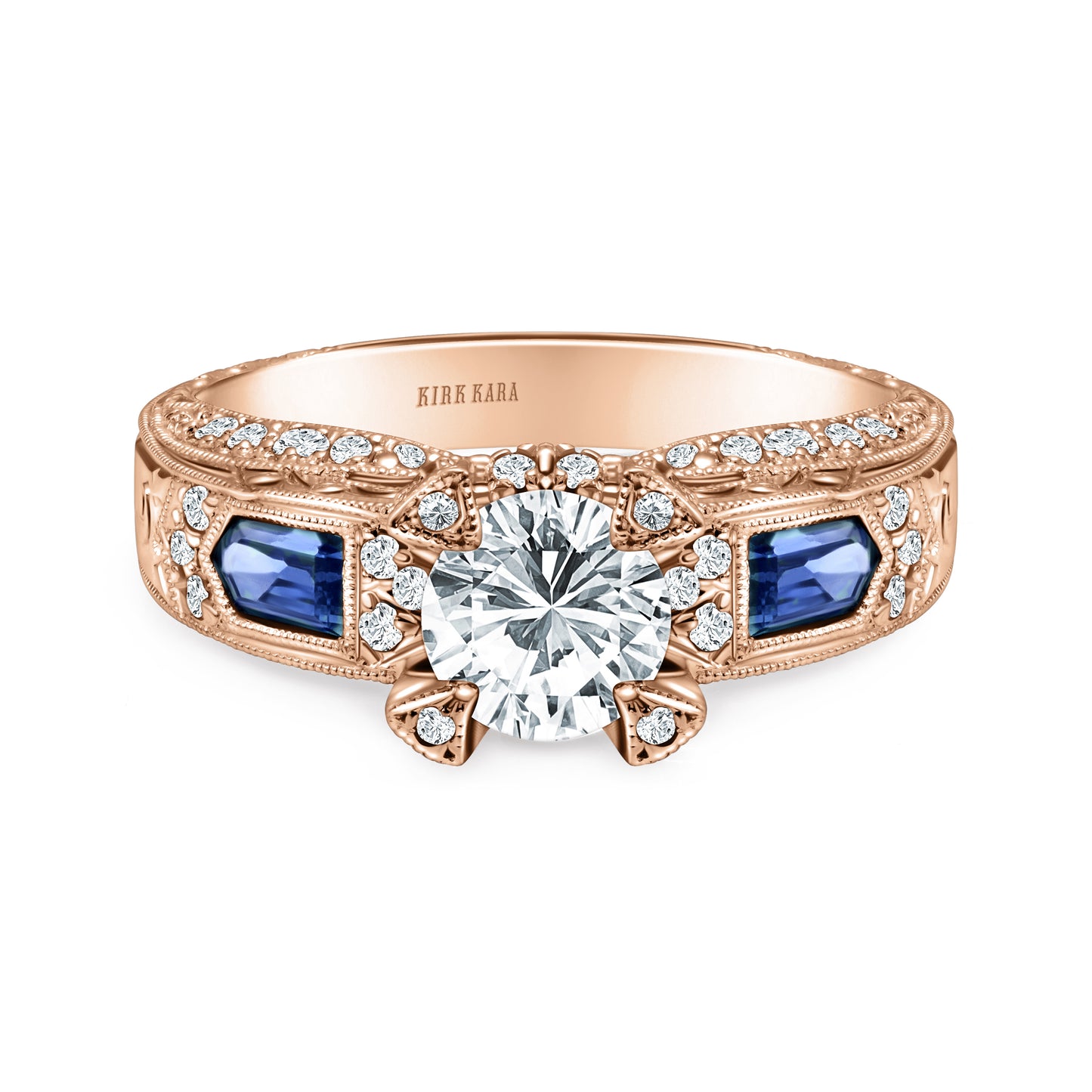 Sapphire Deco Cathedral Diamond Engagement Ring