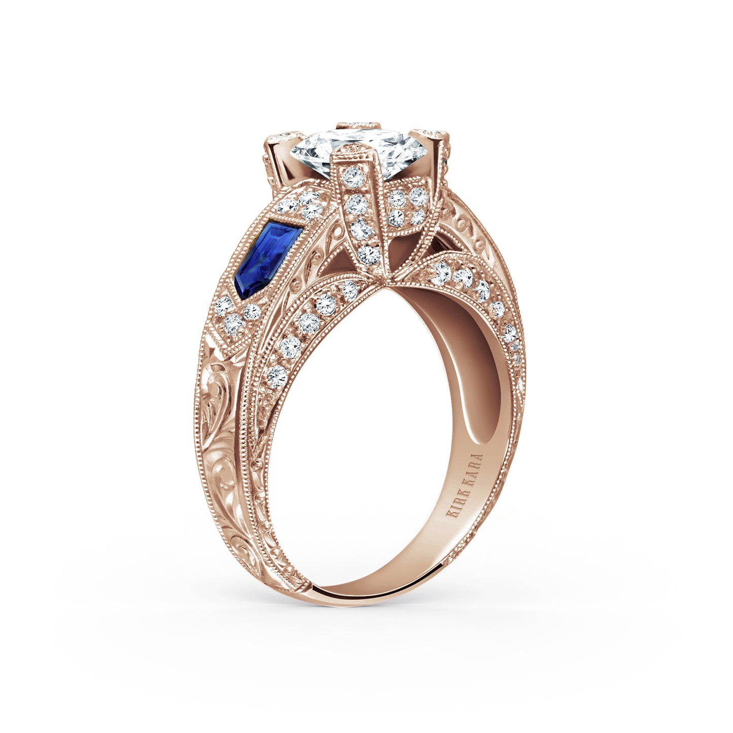 Sapphire Deco Cathedral Diamond Engagement Ring